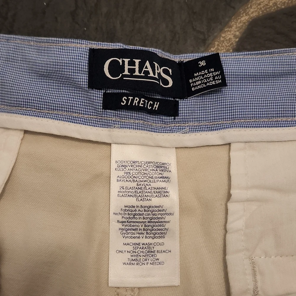 Chaps Flat Front Shorts SIZE 36 Tan Khaki Casual Chino Golf Classic Fit Stretch